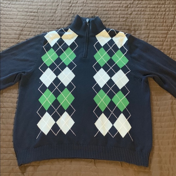 Men's Argyle Sweater - Navy and Green - Picture 1 of 1